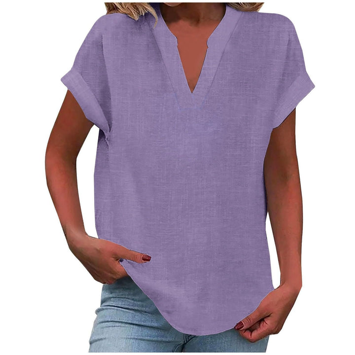 Damen V-Ausschnitt Bluse Relaxed Fit Kurzarm - Light Purple