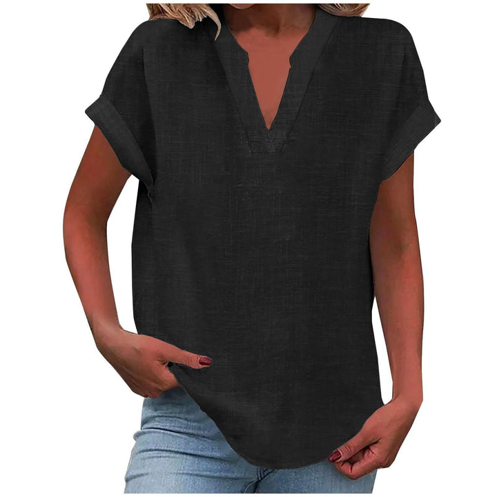 Damen V-Ausschnitt Bluse Relaxed Fit Kurzarm - Black