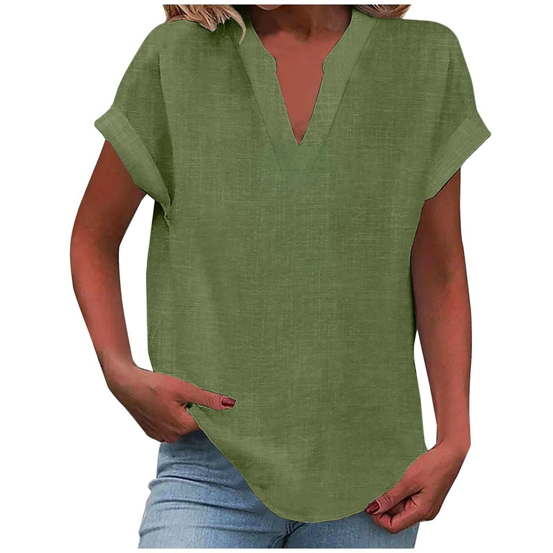 Damen V-Ausschnitt Bluse Relaxed Fit Kurzarm - Army Green