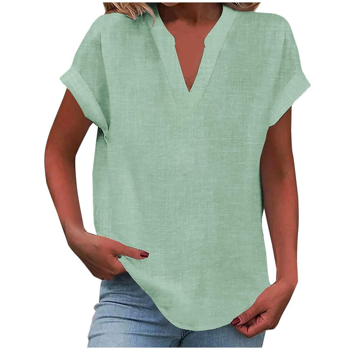 Damen V-Ausschnitt Bluse Relaxed Fit Kurzarm - Light Green