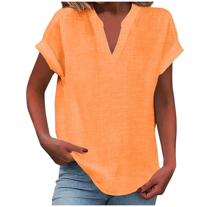Damen V-Ausschnitt Bluse Relaxed Fit Kurzarm - Orange