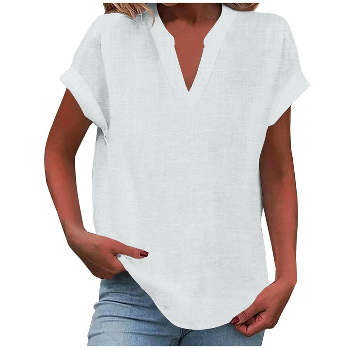 Damen V-Ausschnitt Bluse Relaxed Fit Kurzarm - White