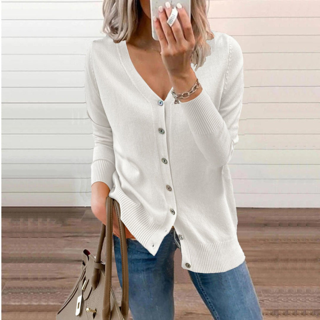Damen V-Ausschnitt Strickjacke Cardigan mit Knopfleiste