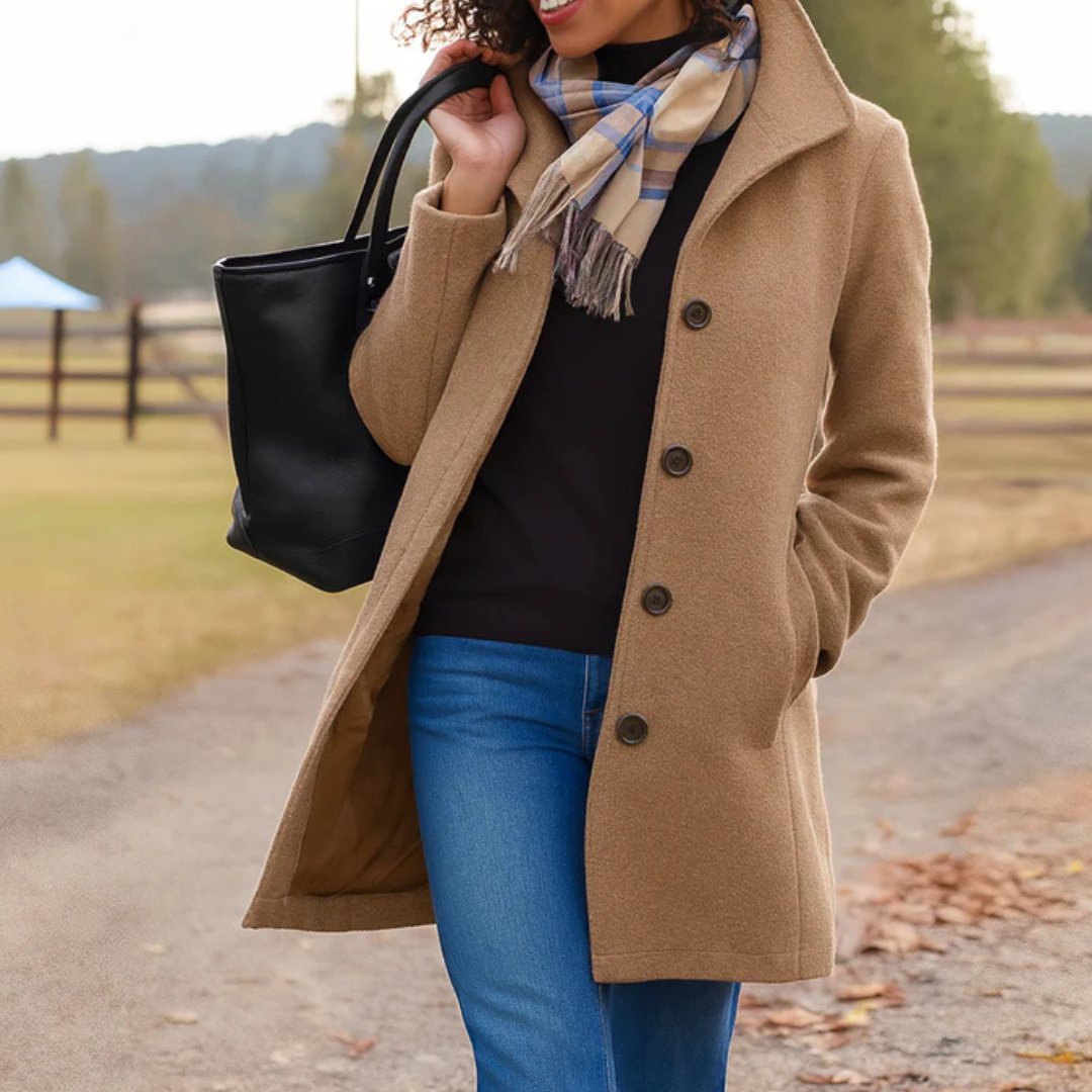Damen Wollmantel Tailliert Knopfverschluss Winter - Camel