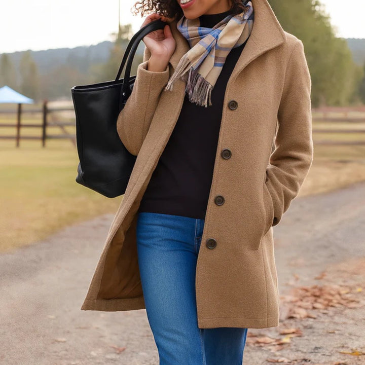 Damen Wollmantel Tailliert Knopfverschluss Winter - Camel