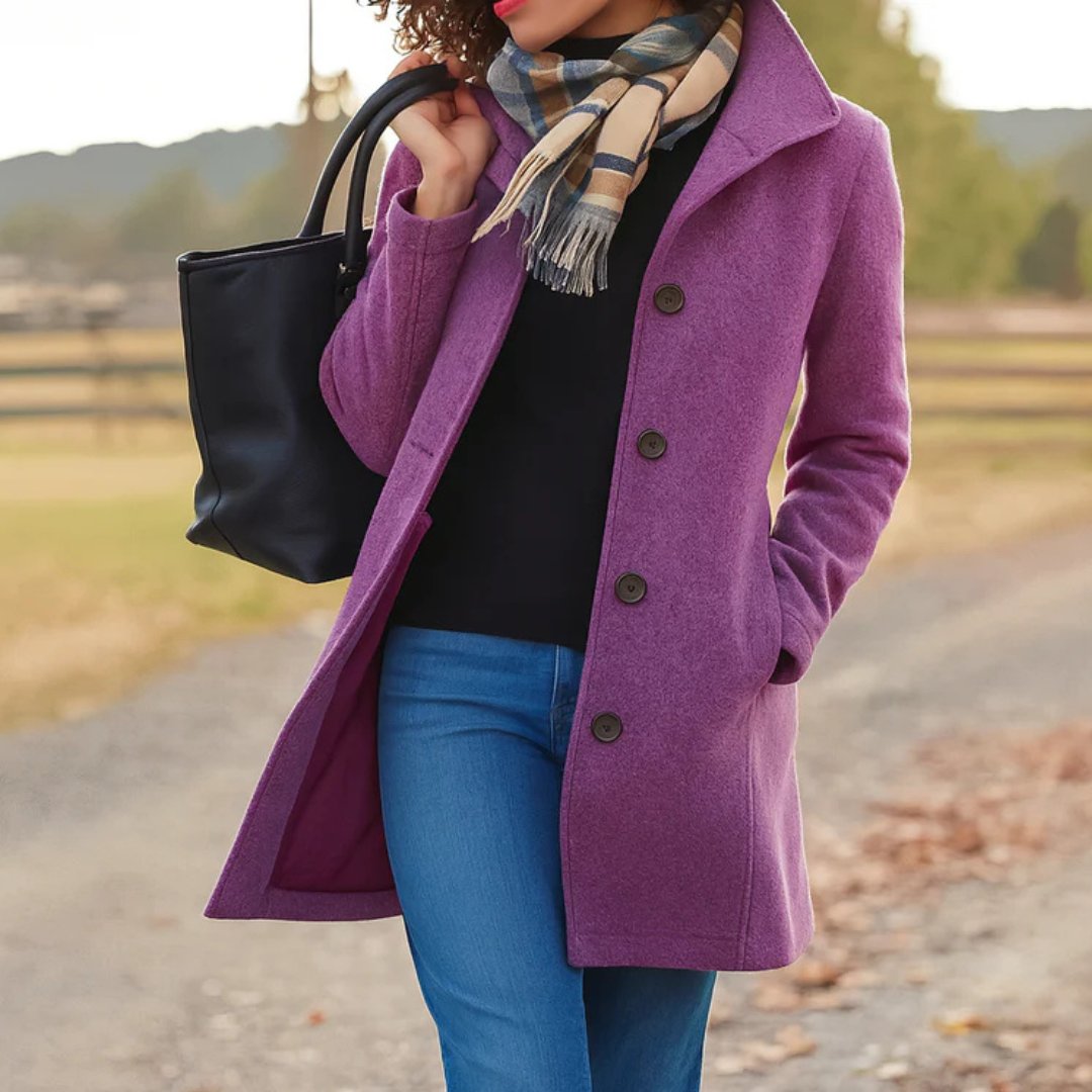 Damen Wollmantel Tailliert Knopfverschluss Winter - Purple