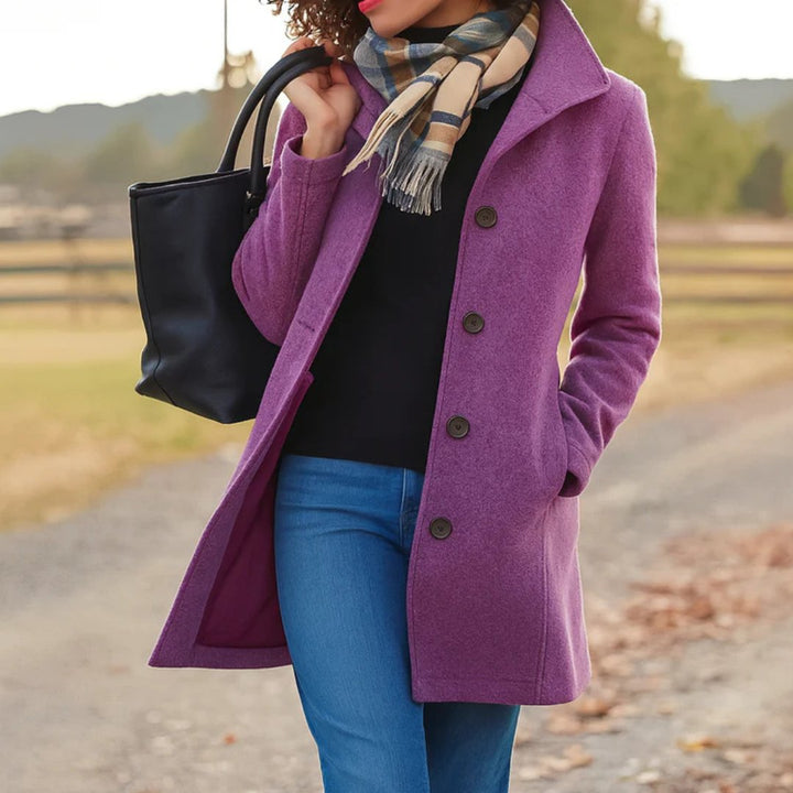 Damen Wollmantel Tailliert Knopfverschluss Winter - Purple