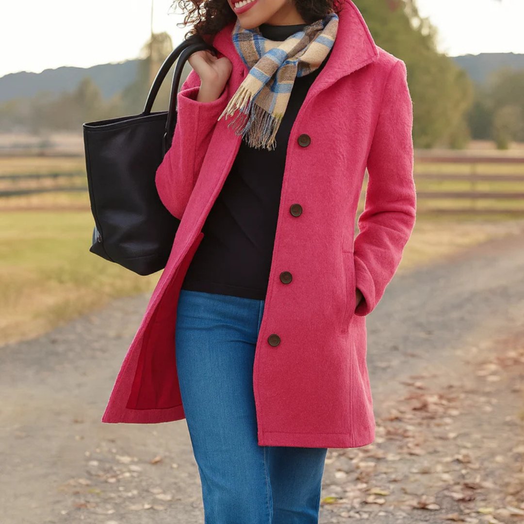 Damen Wollmantel Tailliert Knopfverschluss Winter - Pink