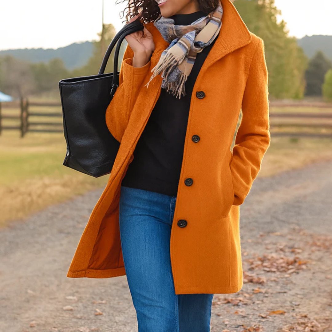 Damen Wollmantel Tailliert Knopfverschluss Winter - Pumpkin