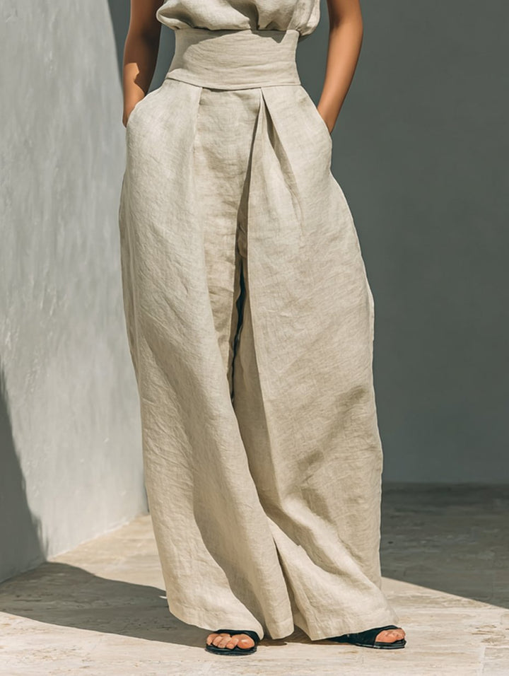 Damen Zweiteiler Set Ärmellose Bluse Weite Hose Minimalistisch