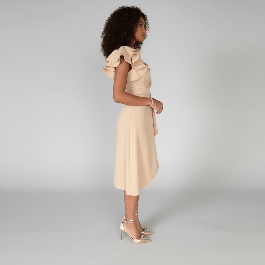 Elegantes Brautmutter Kleid Rüschen V-Ausschnitt Wickelkleid Midi