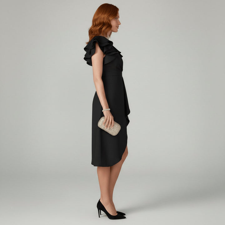 Elegantes Brautmutter Kleid Rüschen V-Ausschnitt Wickelkleid Midi