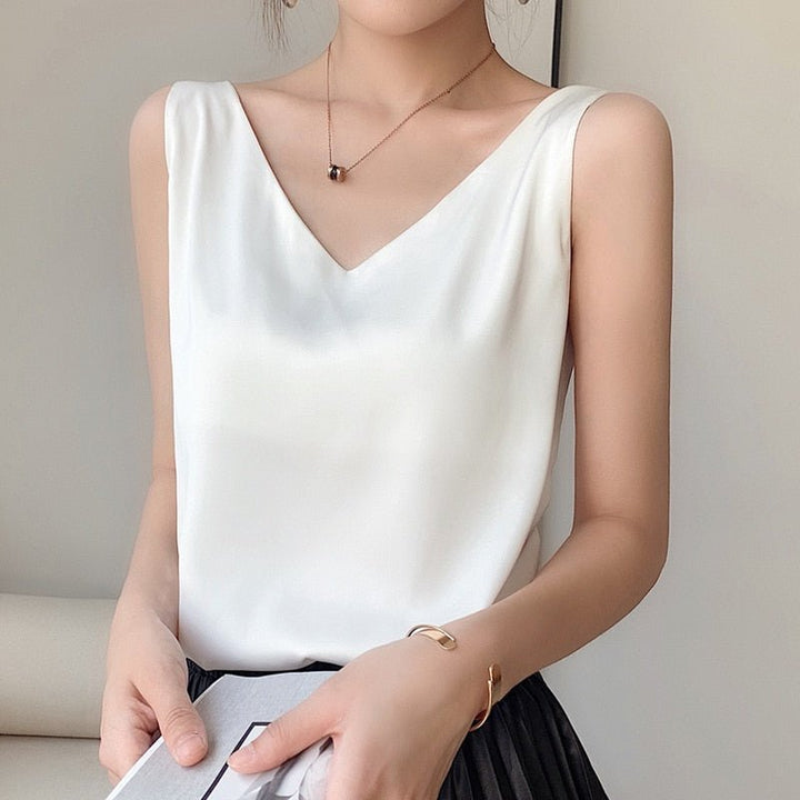 Yvonne | Stilvolles Satin V-Ausschnitt Top für Damen
