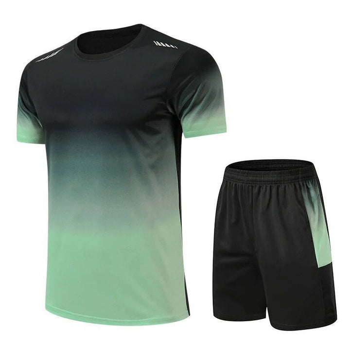 Herren Atmungsaktives Schnelltrocknendes Sportset T-Shirt Shorts - Groen