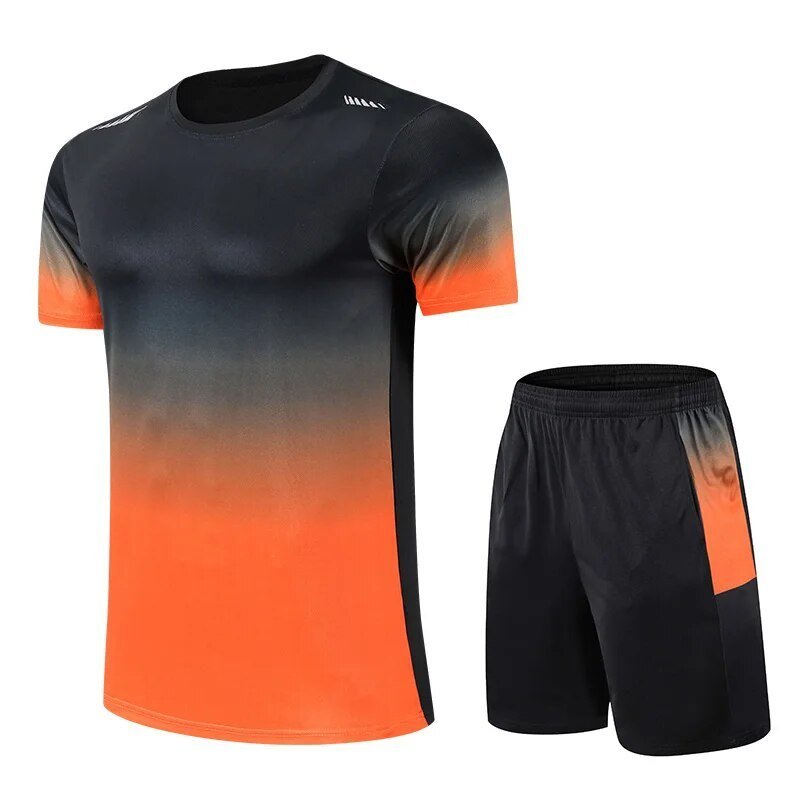 Herren Atmungsaktives Schnelltrocknendes Sportset T-Shirt Shorts - Oranje