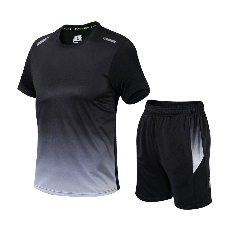 Herren Atmungsaktives Schnelltrocknendes Sportset T-Shirt Shorts - Grijs