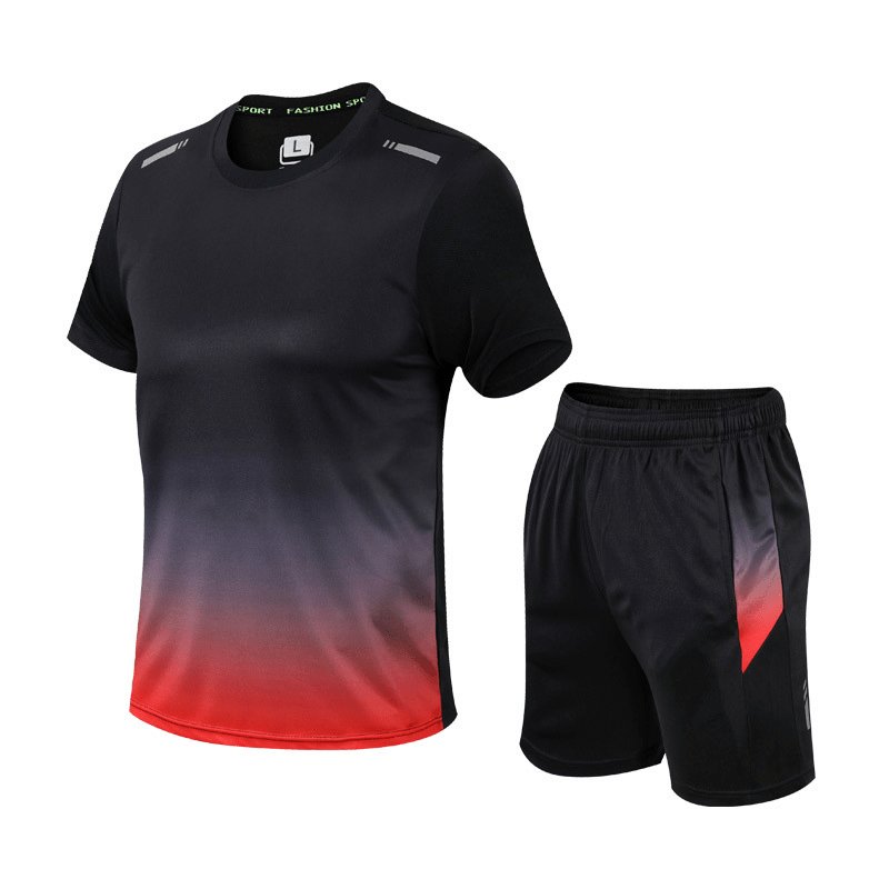 Herren Atmungsaktives Schnelltrocknendes Sportset T-Shirt Shorts - Rood