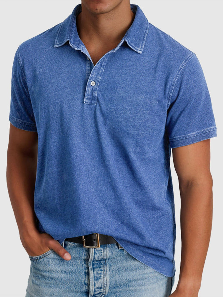 Herren Baumwoll-Denim Kurzarm Poloshirt - Blue