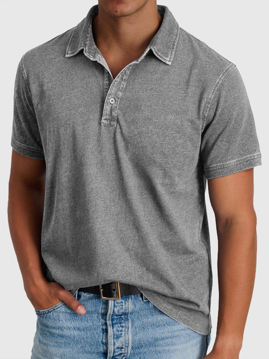 Herren Baumwoll-Denim Kurzarm Poloshirt - Gray