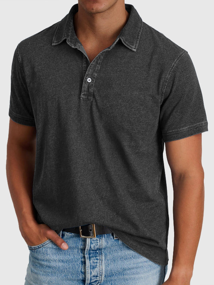 Herren Baumwoll-Denim Kurzarm Poloshirt - Black