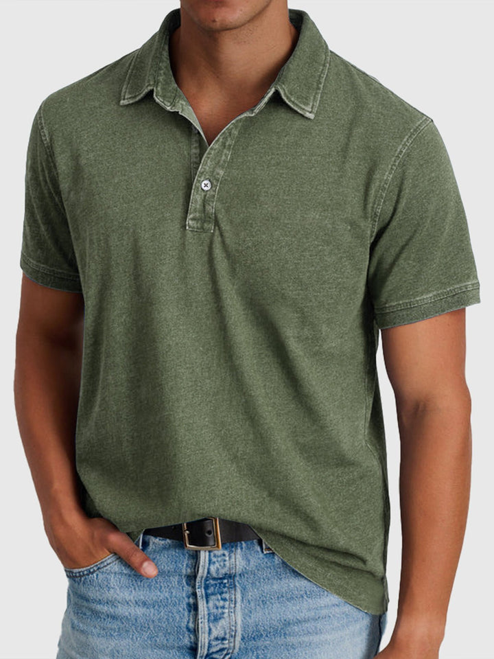 Herren Baumwoll-Denim Kurzarm Poloshirt - Army Green