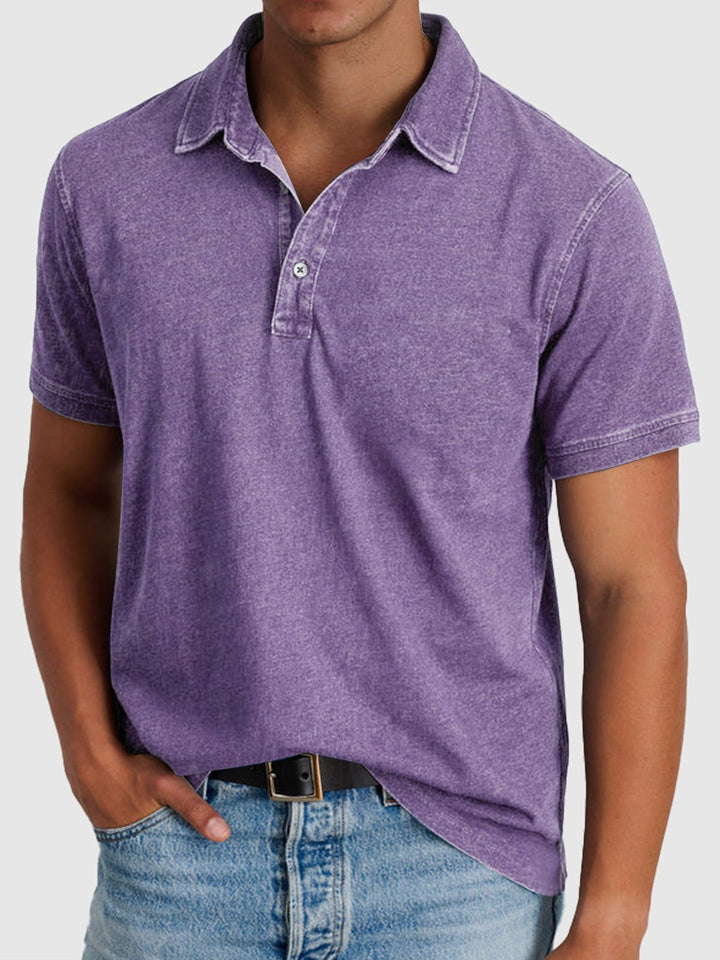 Herren Baumwoll-Denim Kurzarm Poloshirt - Purple