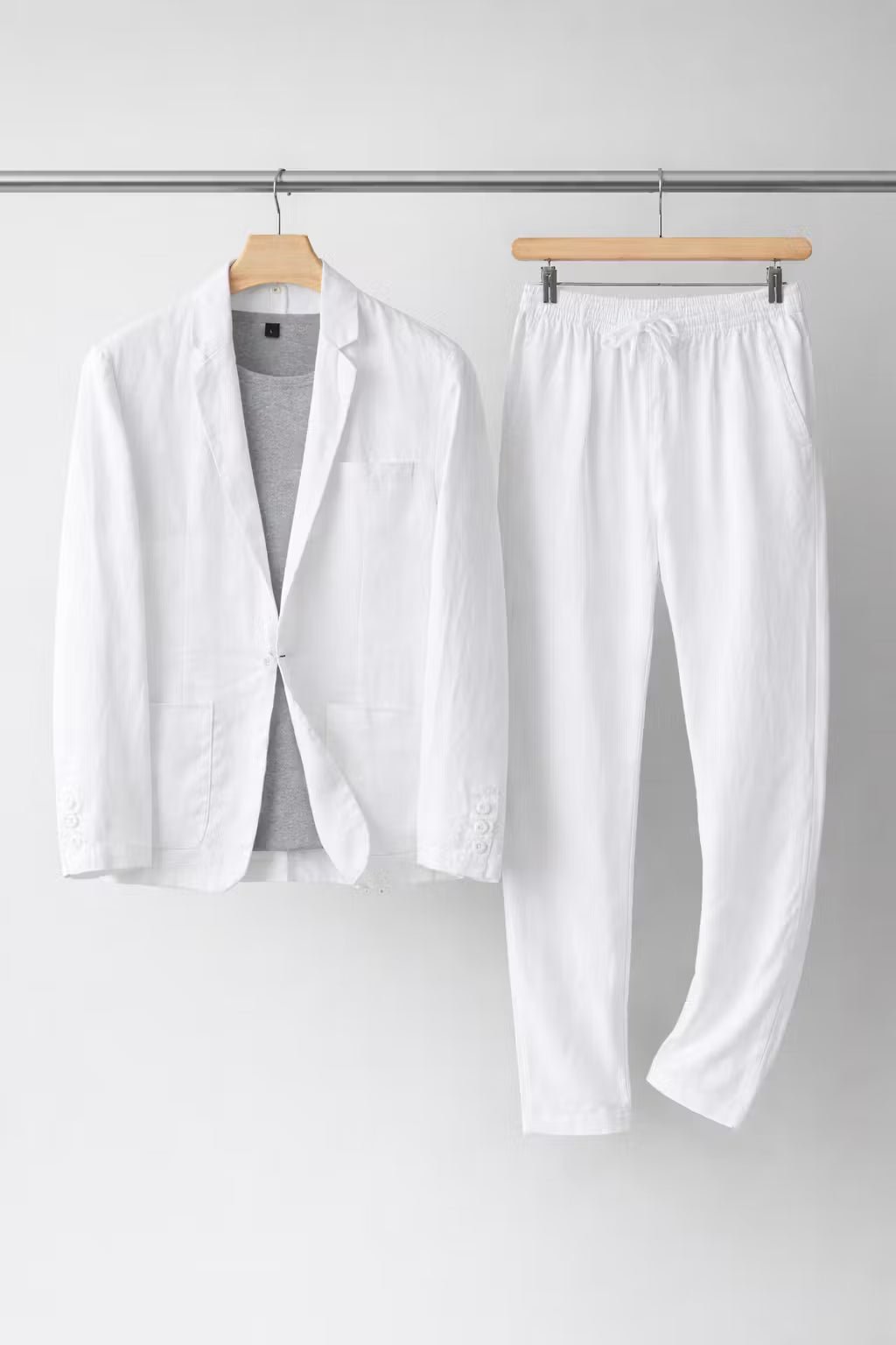Herren Entspanntes Leinen Anzug Set Zweiteiler - White