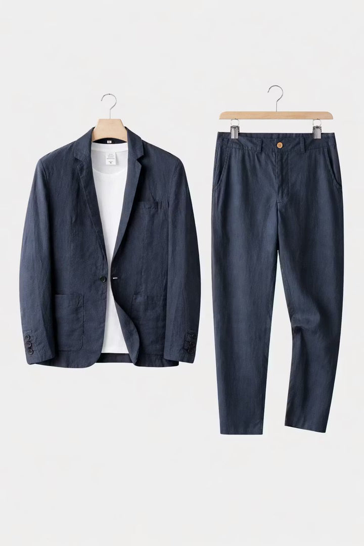 Herren Entspanntes Leinen Anzug Set Zweiteiler - Blue