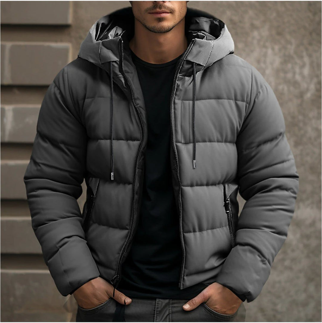 Herren Gesteppte Winterjacke mit Kapuze Warm Gefüttert - Grau