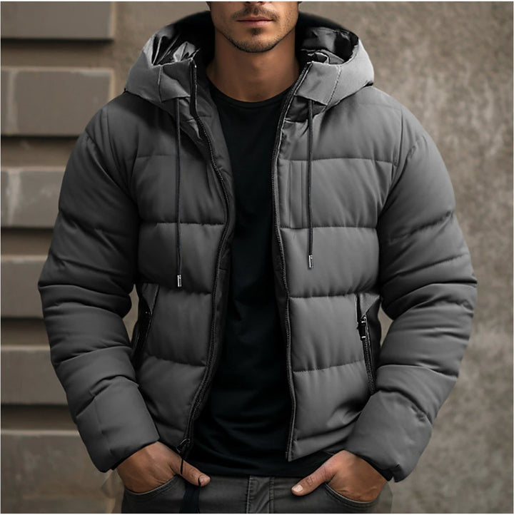 Herren Gesteppte Winterjacke mit Kapuze Warm Gefüttert - Grau