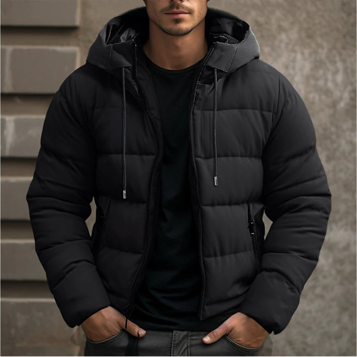 Herren Gesteppte Winterjacke mit Kapuze Warm Gefüttert - Schwarz