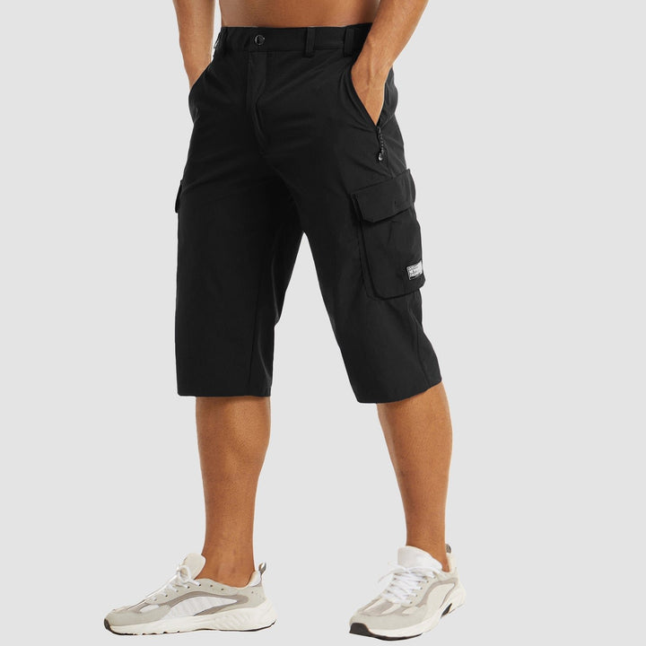 Herren Knielange Cargo Shorts mit Beintaschen - Black