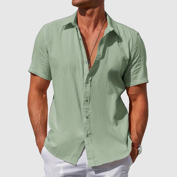 Herren Kurzarm Leinen Hemd Knopfverschluss Regular-Fit - Sage Green