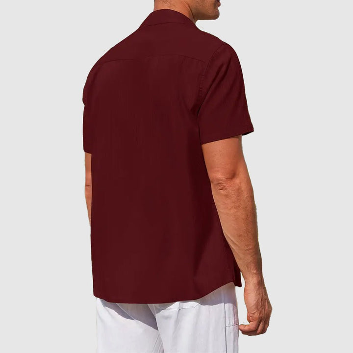 Herren Kurzarm Leinen Hemd Knopfverschluss Regular-Fit