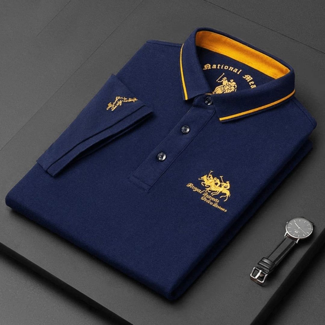 Herren Kurzarm-Poloshirt Atmungsaktiv Slim-Fit Stickerei - Niebieski