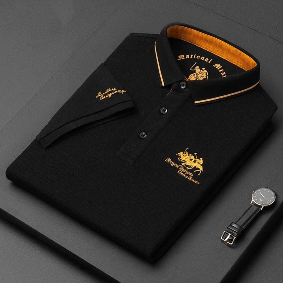 Herren Kurzarm-Poloshirt Atmungsaktiv Slim-Fit Stickerei - Czarny