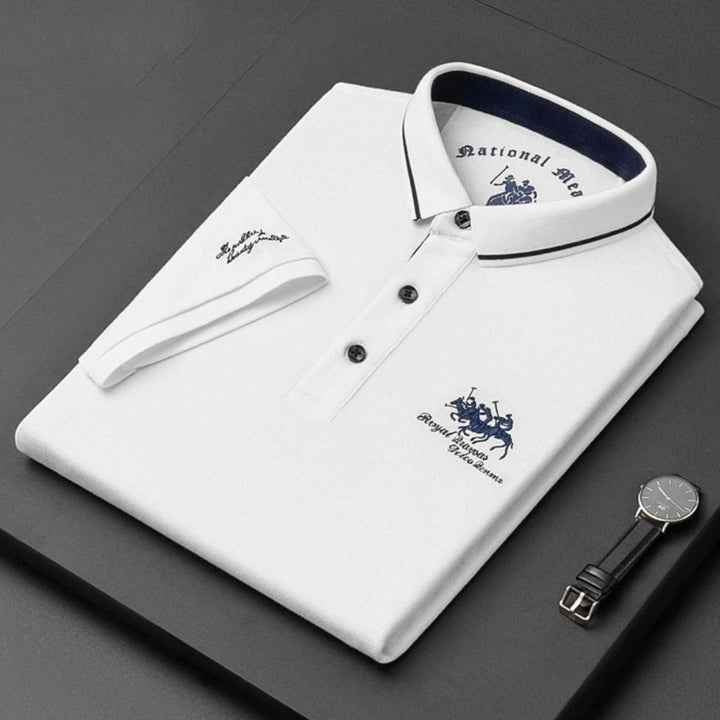 Herren Kurzarm-Poloshirt Atmungsaktiv Slim-Fit Stickerei - Biały