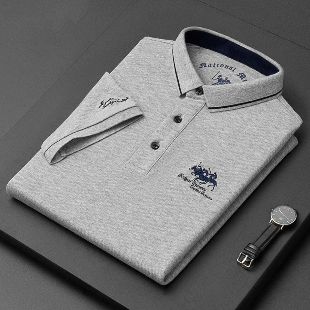 Herren Kurzarm-Poloshirt Atmungsaktiv Slim-Fit Stickerei - Szary