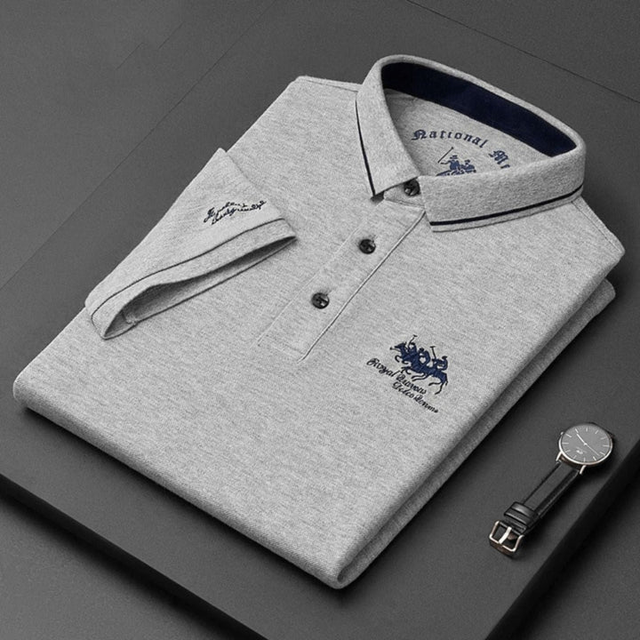 Herren Kurzarm-Poloshirt Atmungsaktiv Slim-Fit Stickerei - Szary
