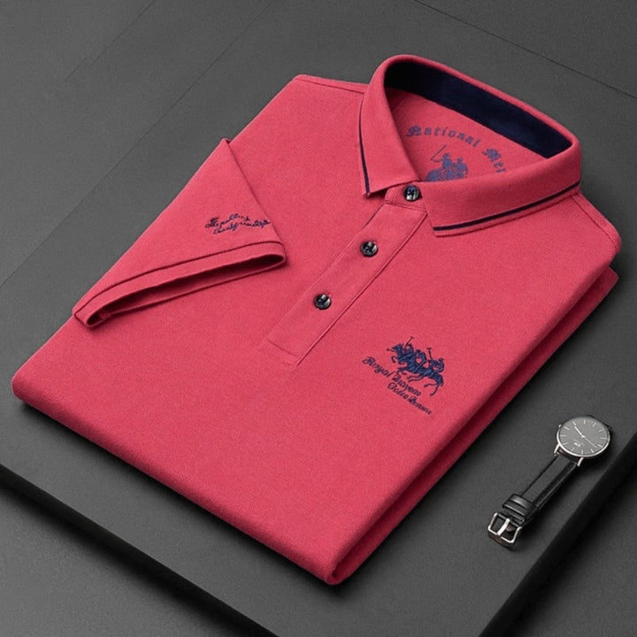 Herren Kurzarm-Poloshirt Atmungsaktiv Slim-Fit Stickerei - Czerwony
