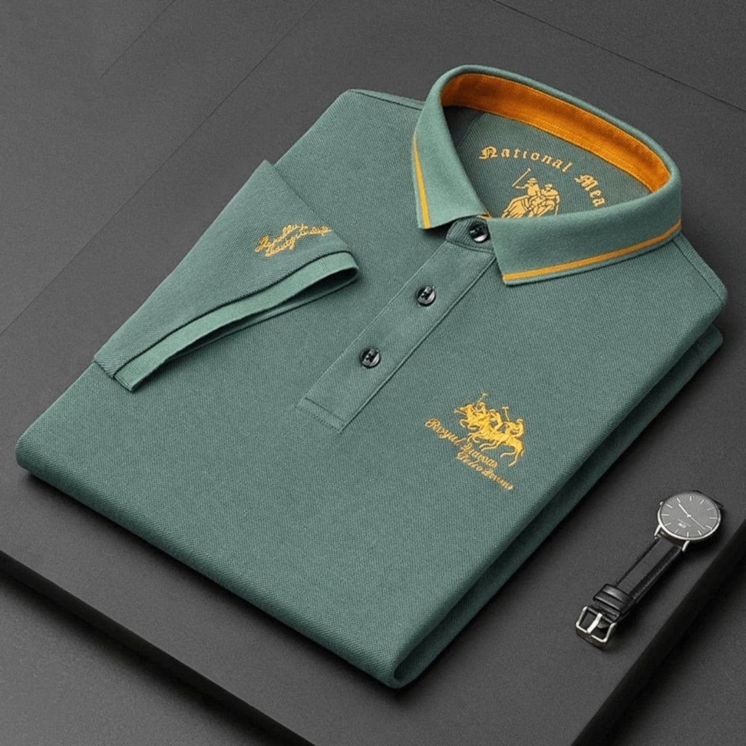Herren Kurzarm-Poloshirt Atmungsaktiv Slim-Fit Stickerei - Zielony