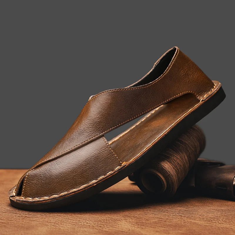 Herren Leder-Sandalen Crossover-Design Italienisches Kalbsleder - Brown