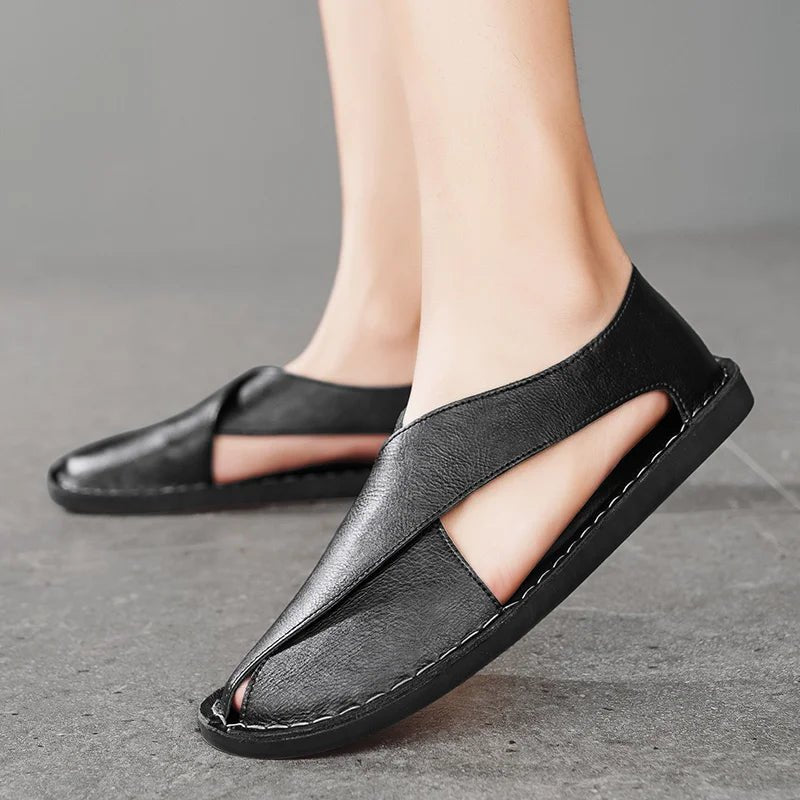 Herren Leder-Sandalen Crossover-Design Italienisches Kalbsleder