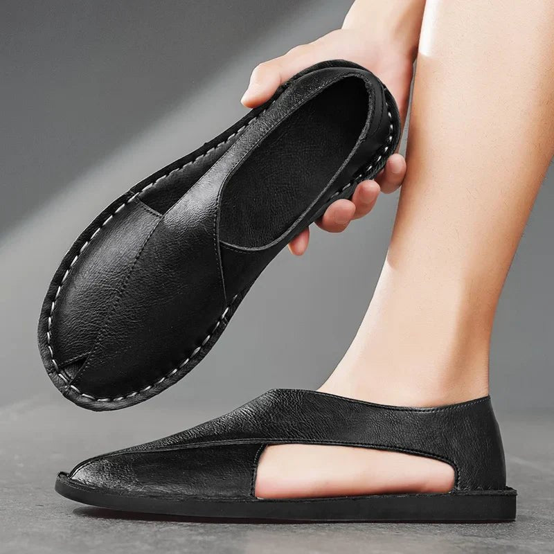 Herren Leder-Sandalen Crossover-Design Italienisches Kalbsleder