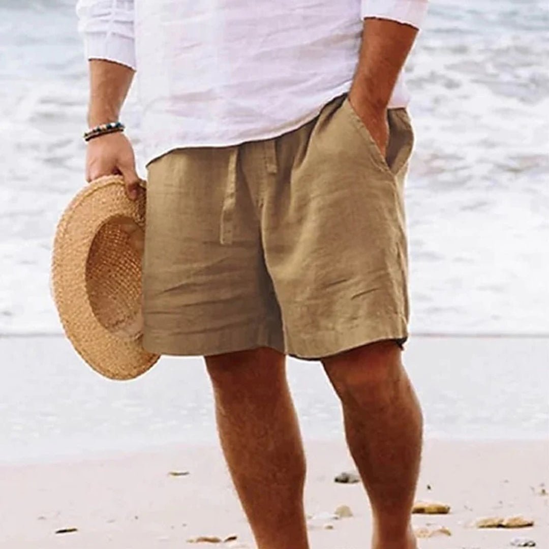 Herren Leinen Bermuda-Shorts mit Kordelzug - Khaki