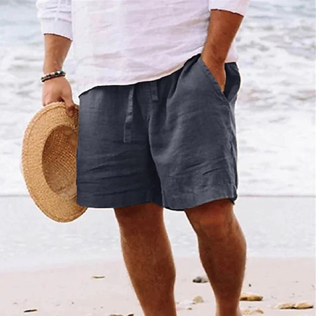 Herren Leinen Bermuda-Shorts mit Kordelzug - Dark Grey