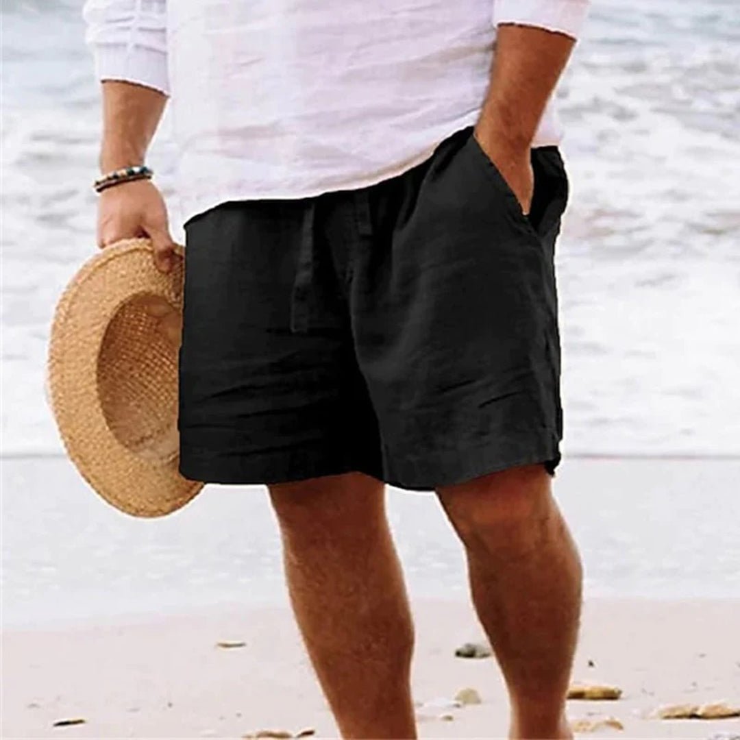 Herren Leinen Bermuda-Shorts mit Kordelzug - Black