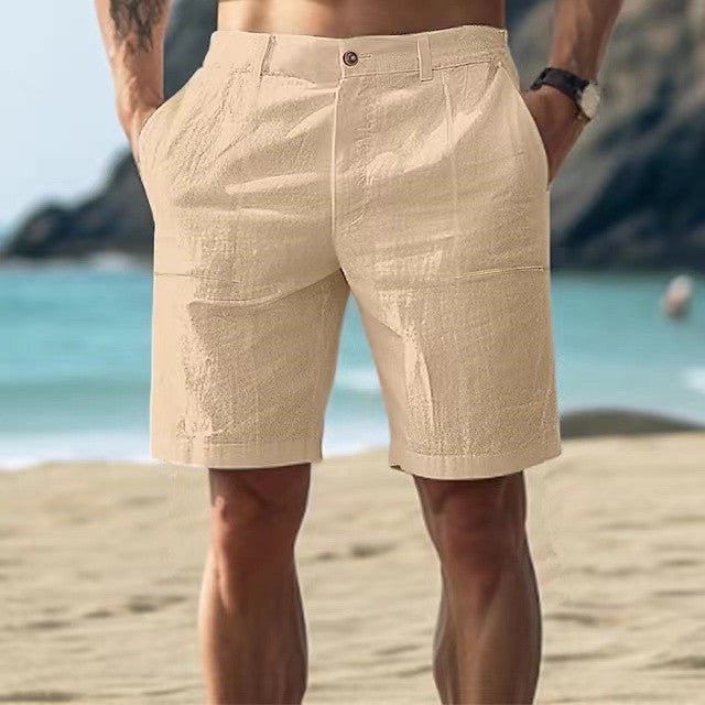 Herren Leinen Bermuda Sommer Shorts - Khaki