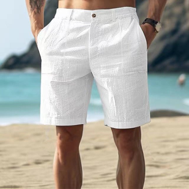 Herren Leinen Bermuda Sommer Shorts - White