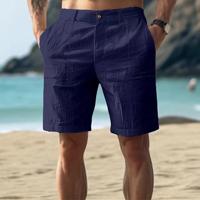 Herren Leinen Bermuda Sommer Shorts - Navy Blue